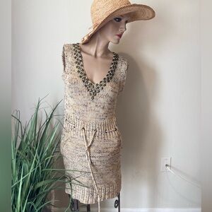 BCBGMaxAzaria Knit Sleeveless Dress with Beaded Neckline